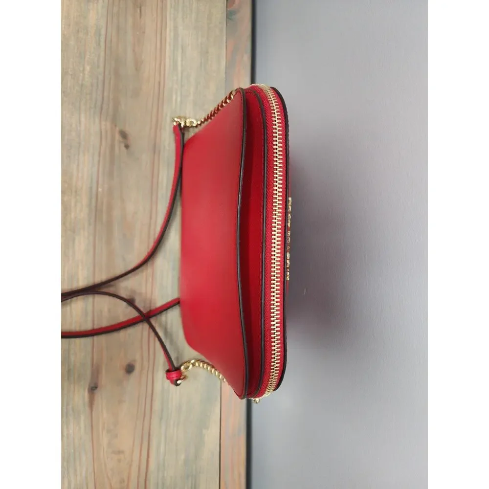 Michael Kors Cindy Crossbody Bag Red Saffiano Leather Chain Strap Small Purse